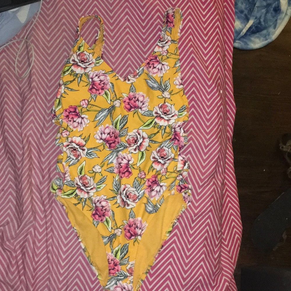 Floral yellow one piece bathing suit